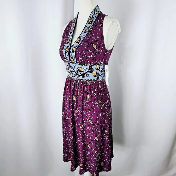 Wisp Ryenne Jersey Women's Purple Floral Print V-Neck Sleeveless Dress Size 2 - Picture 4 of 16